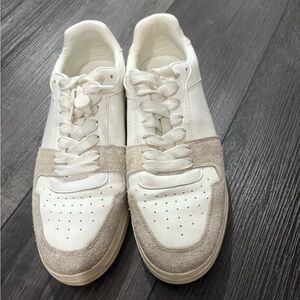 River Island White and Tan Sneakers with Perforated Toe Box